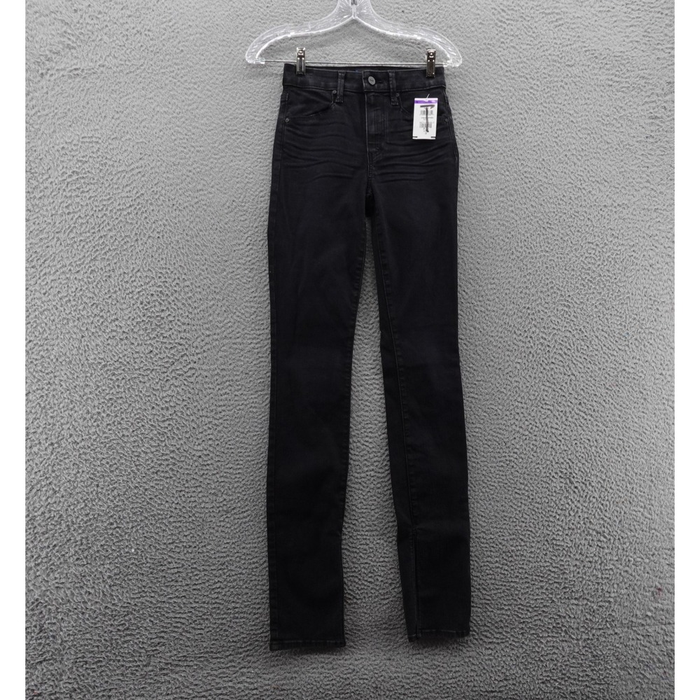 PAIGE Womens Size 23‎ Black Slim Straight Jeans Split Hem Denim Mid Rise NEW